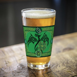 Celtic Tribal Dragon Irish Emerald Green Knotwork Glass