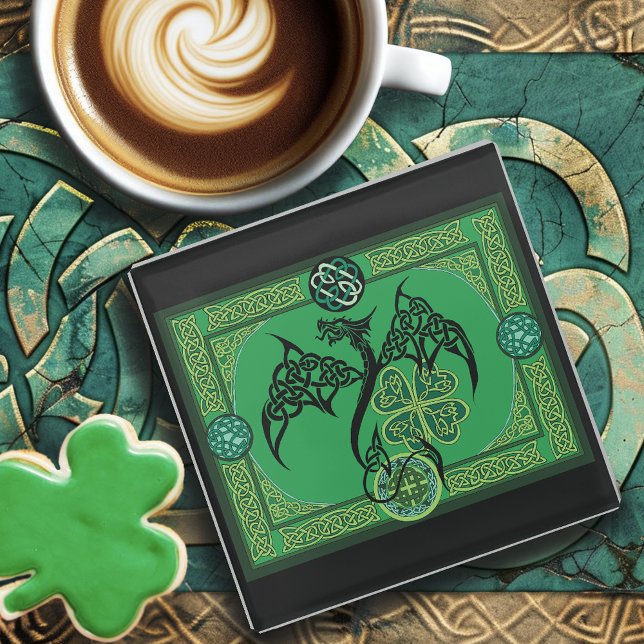 Celtic Tribal Dragon Irish Emerald Green Knotwork Glass Coaster (Creator Uploaded)