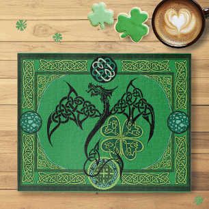 Celtic Tribal Dragon Irish Emerald Green Knotwork Jigsaw Puzzle