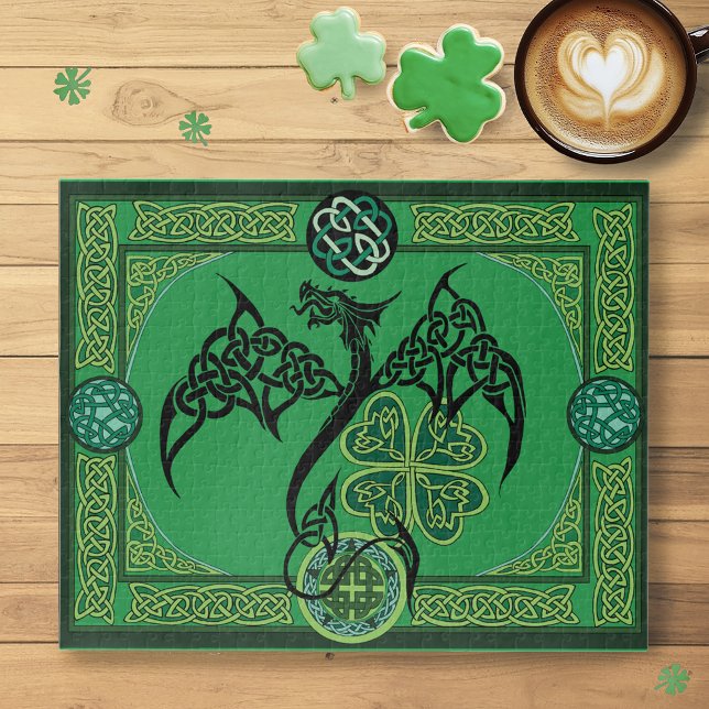 Celtic Tribal Dragon Irish Emerald Green Knotwork Jigsaw Puzzle (Creator Uploaded)
