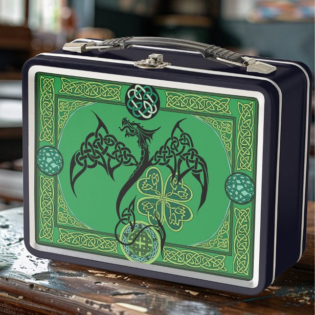 Celtic Tribal Dragon Irish Emerald Green Knotwork Metal Lunch Box (Creator Uploaded)
