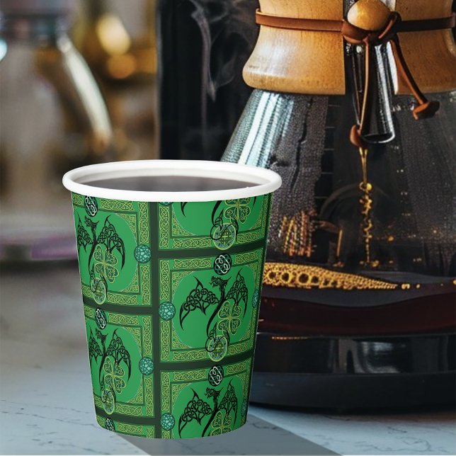 Celtic Tribal Dragon Irish Emerald Green Knotwork Paper Cups (Creator Uploaded)