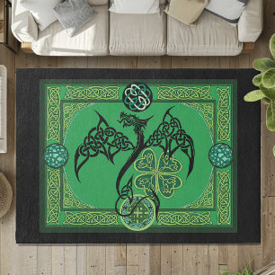 Celtic Tribal Dragon Irish Emerald Green Knotwork Rug