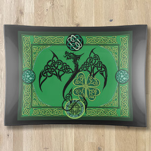 Celtic Tribal Dragon Irish Emerald Green Knotwork Trinket Tray