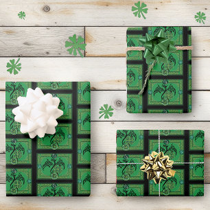 Celtic Tribal Dragon Irish Emerald Green Knotwork Wrapping Paper Sheets