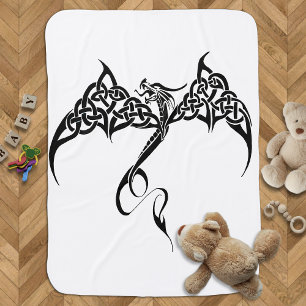 Celtic Tribal Dragon Knotwork Black White Fantasy Baby Blanket