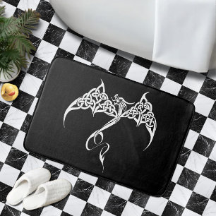Celtic Tribal Dragon Knotwork Black White Fantasy Bath Mat