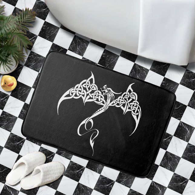 Celtic Tribal Dragon Knotwork Black White Fantasy Bath Mat (Creator Uploaded)
