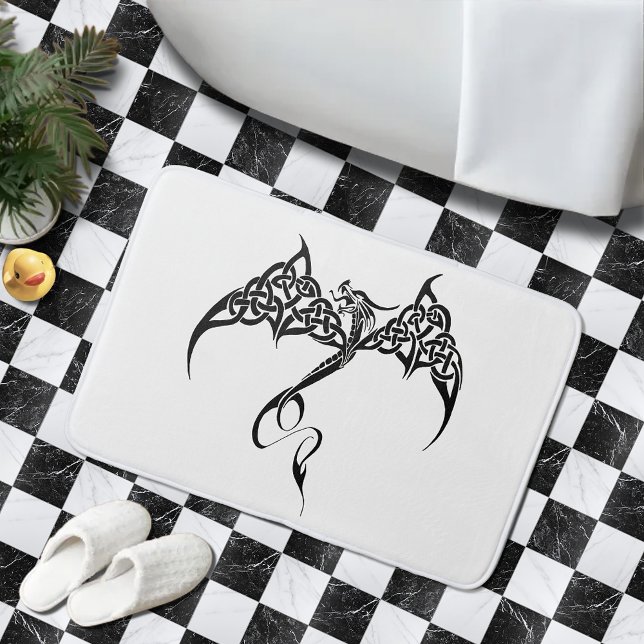 Celtic Tribal Dragon Knotwork Black White Fantasy Bath Mat (Creator Uploaded)