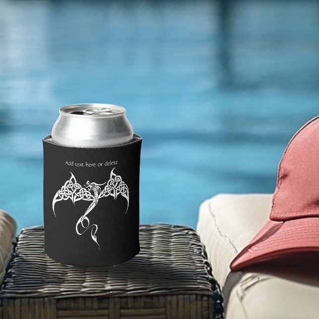 Celtic Tribal Dragon Knotwork Black White Fantasy Can Cooler (Creator Uploaded)