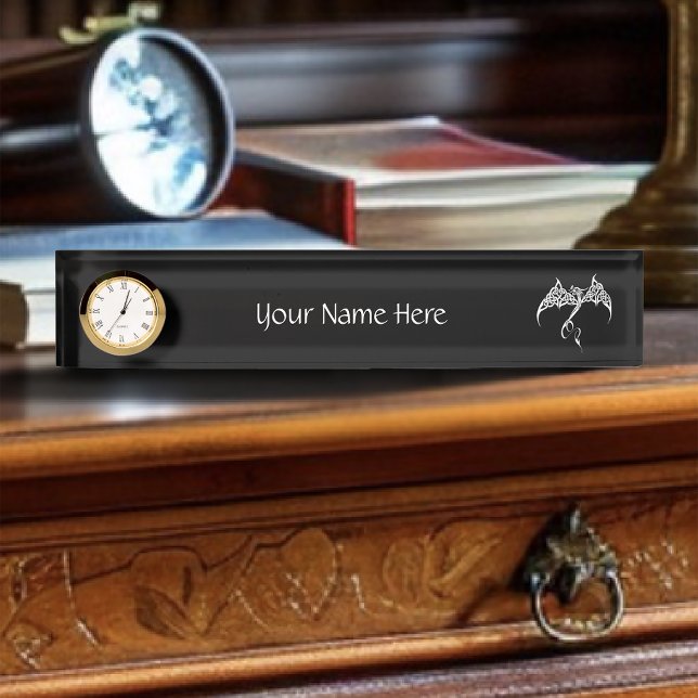 Celtic Tribal Dragon Knotwork Black White Fantasy Desk Name Plate (Creator Uploaded)