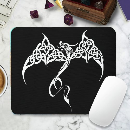 Celtic Tribal Dragon Knotwork Black White Fantasy