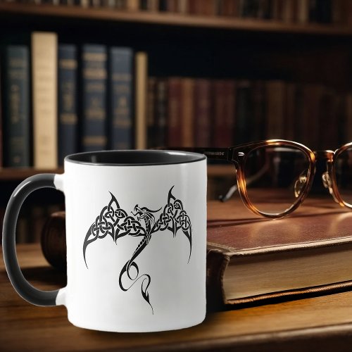 Celtic Tribal Dragon Knotwork Black White Fantasy