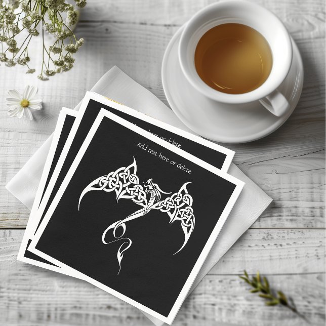 Celtic Tribal Dragon Knotwork Black White Fantasy Napkins (Creator Uploaded)