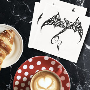 Celtic Tribal Dragon Knotwork Black White Fantasy Napkins