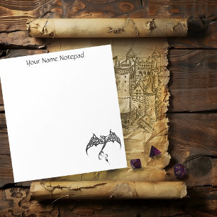 Celtic Tribal Dragon Knotwork Black White Fantasy Notepad