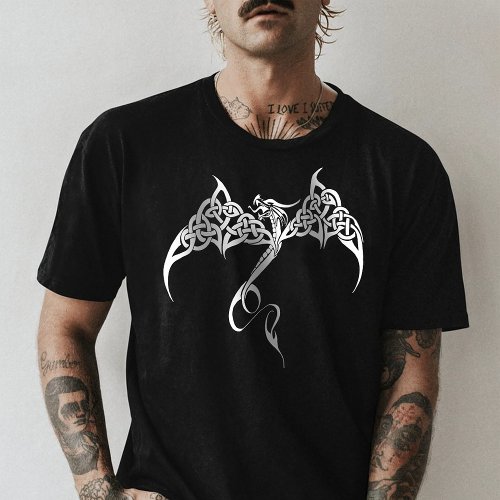 Celtic Tribal Dragon Knotwork Black White Fantasy