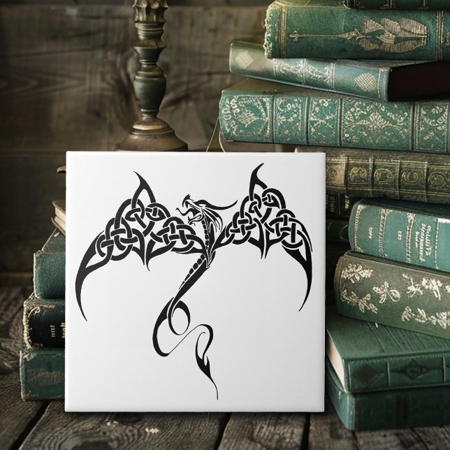 Celtic Tribal Dragon Knotwork Black White Fantasy Tile (Creator Uploaded)