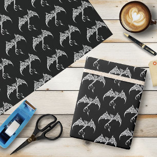Celtic Tribal Dragon Knotwork Black White Fantasy Wrapping Paper