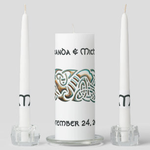 Celtic Tribal Teal & Gold Unity Candle Set
