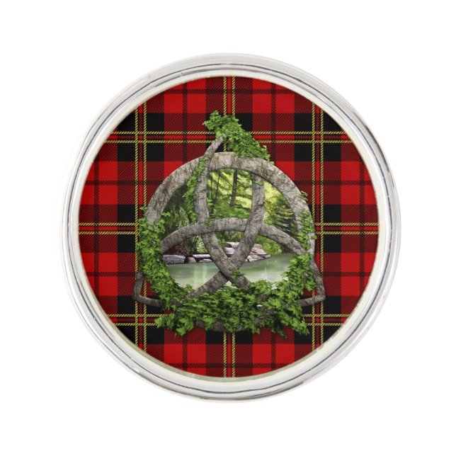 Celtic Trinity Knot And Clan Brodie Tartan Lapel Pin (Front)