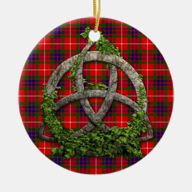 Celtic Trinity Knot And Clan Fraser Tartan Ceramic Ornament (Front)