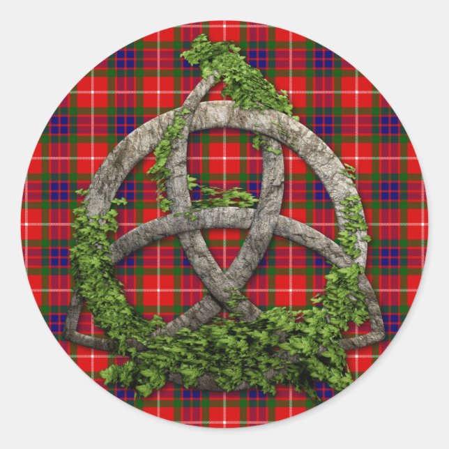 Celtic Trinity Knot And Clan Fraser Tartan Classic Round Sticker (Front)
