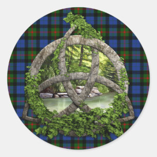 Celtic Trinity Knot And Clan Gunn Tartan Classic Round Sticker