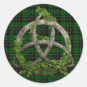 Celtic Trinity Knot And Clan MacAlpine Tartan Classic Round Sticker