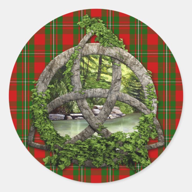 Celtic Trinity Knot And Clan MacGregor Tartan Classic Round Sticker (Front)