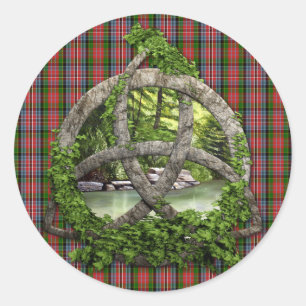 Celtic Trinity Knot And Clan MacPherson Tartan Classic Round Sticker