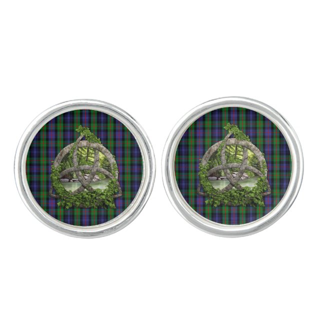 Celtic Trinity Knot And Clan Murray Tartan Cufflinks (Front)