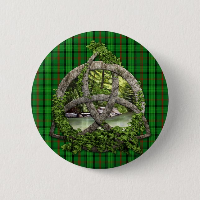 Celtic Trinity Knot And Clan Ross Tartan Pinback Button (Front)