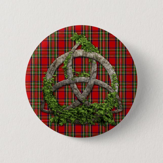 Celtic Trinity Knot And Clan Stewart Tartan Pinback Button (Front)