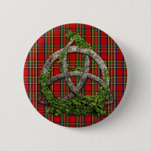 Celtic Trinity Knot And Clan Stewart Tartan Pinback Button