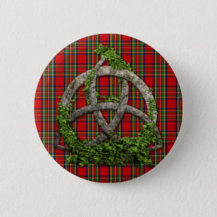 Celtic Trinity Knot And Clan Stewart Tartan Pinback Button