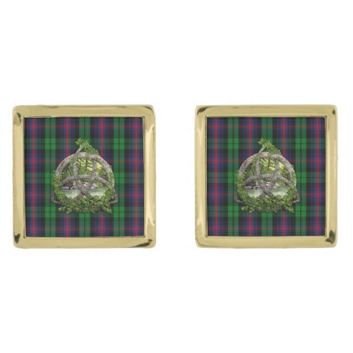 Celtic Trinity Knot And Clan Urquhart Tartan Cufflinks