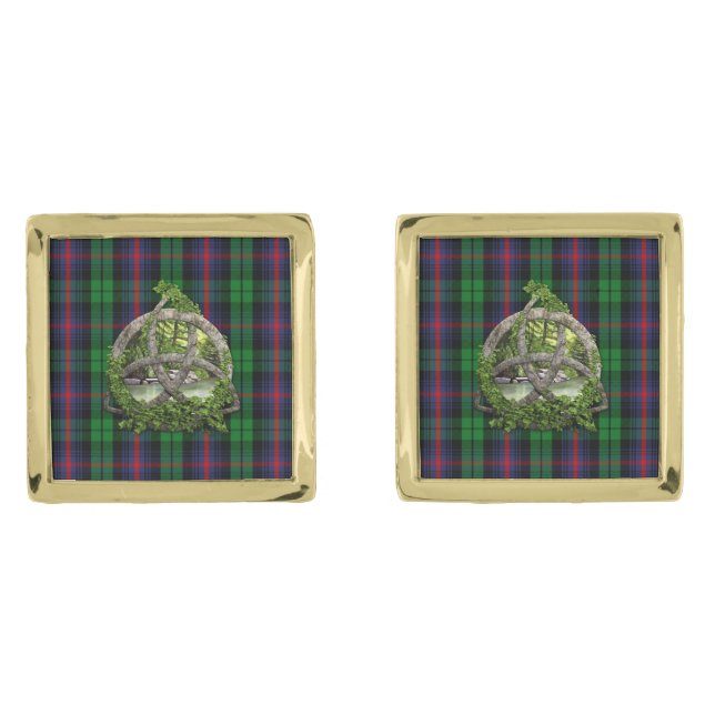 Celtic Trinity Knot And Clan Urquhart Tartan Cufflinks (Front)