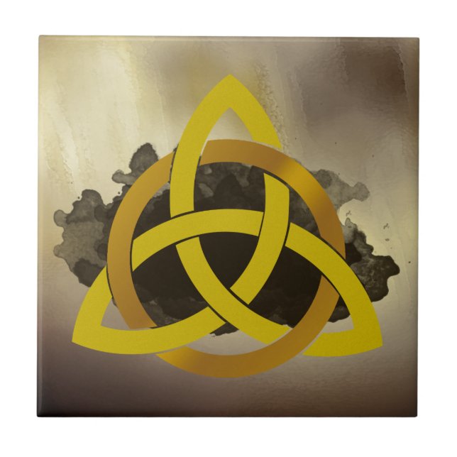 Celtic Trinity Knot Golden Circled Vintage Tile (Front)