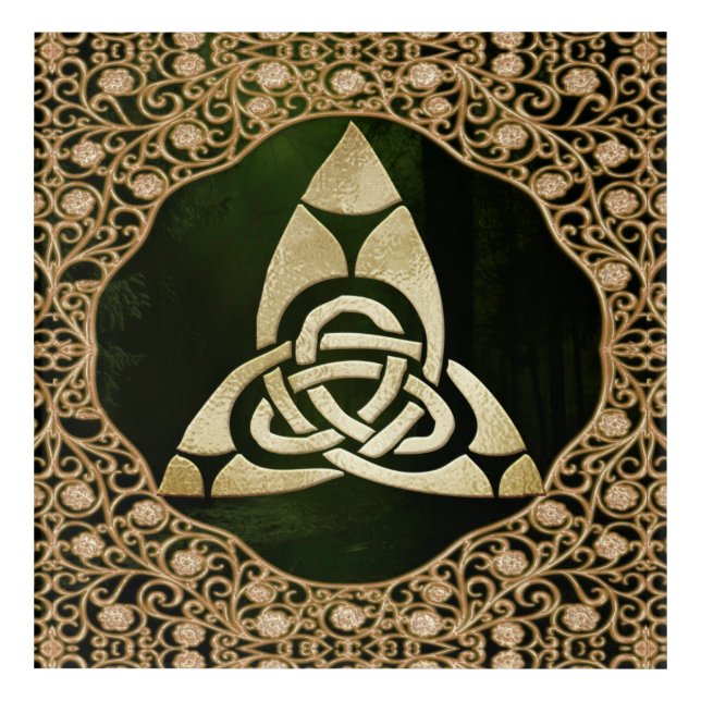 Celtic Trinity Knot on Forest Shadows  Acrylic Print (Front)