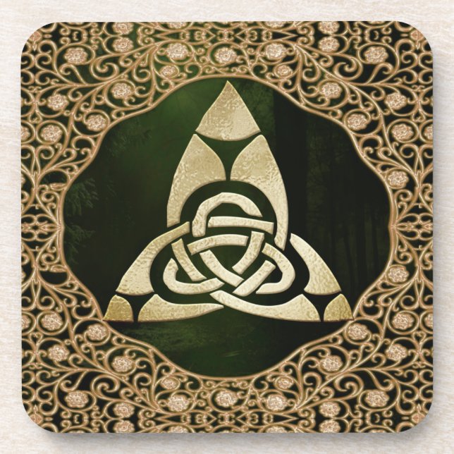 Celtic Trinity Knot on Forest Shadows  Beverage Coaster (Front)