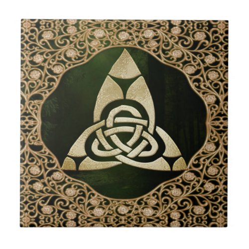Celtic Trinity Knot on Forest Shadows  Ceramic Tile