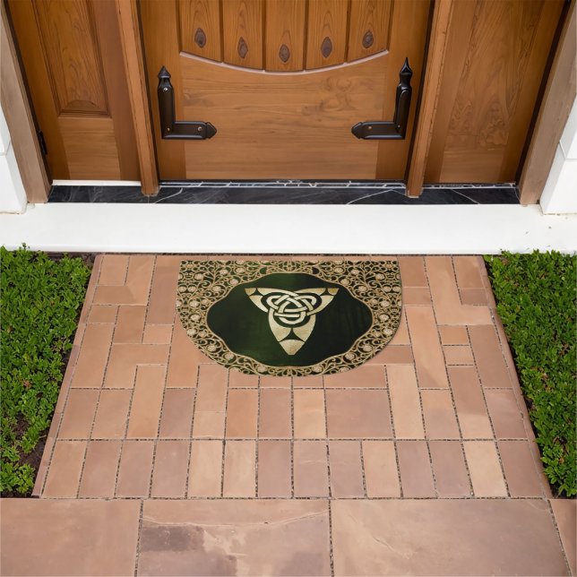 Celtic Trinity Knot on Forest Shadows   Doormat (Outdoor)