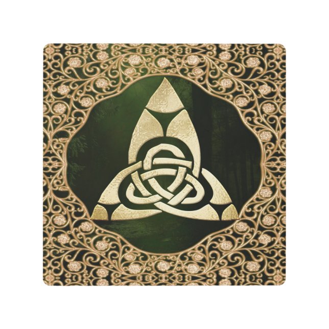 Celtic Trinity Knot on Forest Shadows  Metal Print (Front)