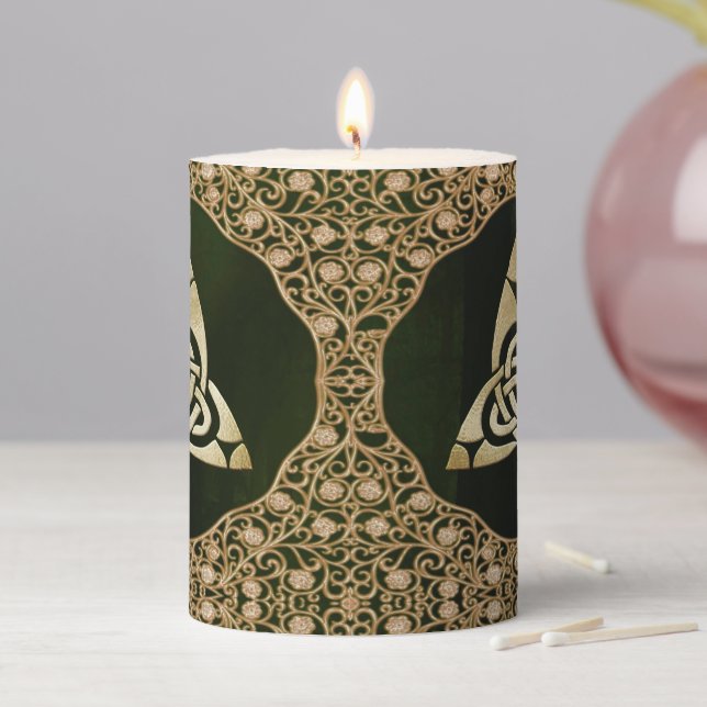 Celtic Trinity Knot on Forest Shadows   Pillar Candle (In Situ)