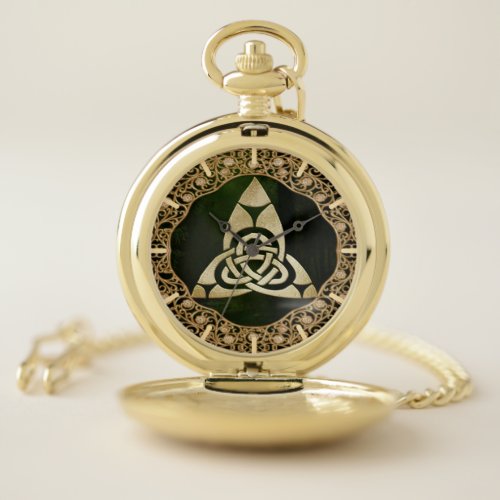 Celtic Trinity Knot on Forest Shadows  Pocket Watch