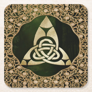 Celtic Trinity Knot on Forest Shadows  Square Paper Coaster