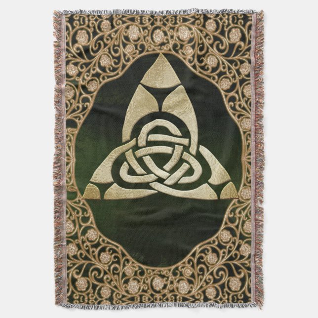 Celtic Trinity Knot on Forest Shadows  Throw Blanket (Front Vertical)