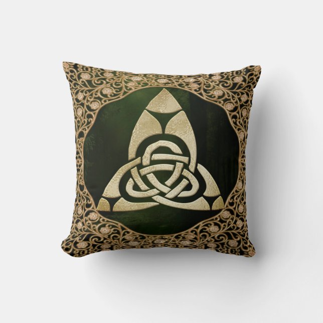 Celtic Trinity Knot on Forest Shadows Throw Pillow (Front)