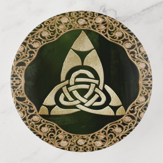 Celtic Trinity Knot on Forest Shadows  Trinket Tray (Front)